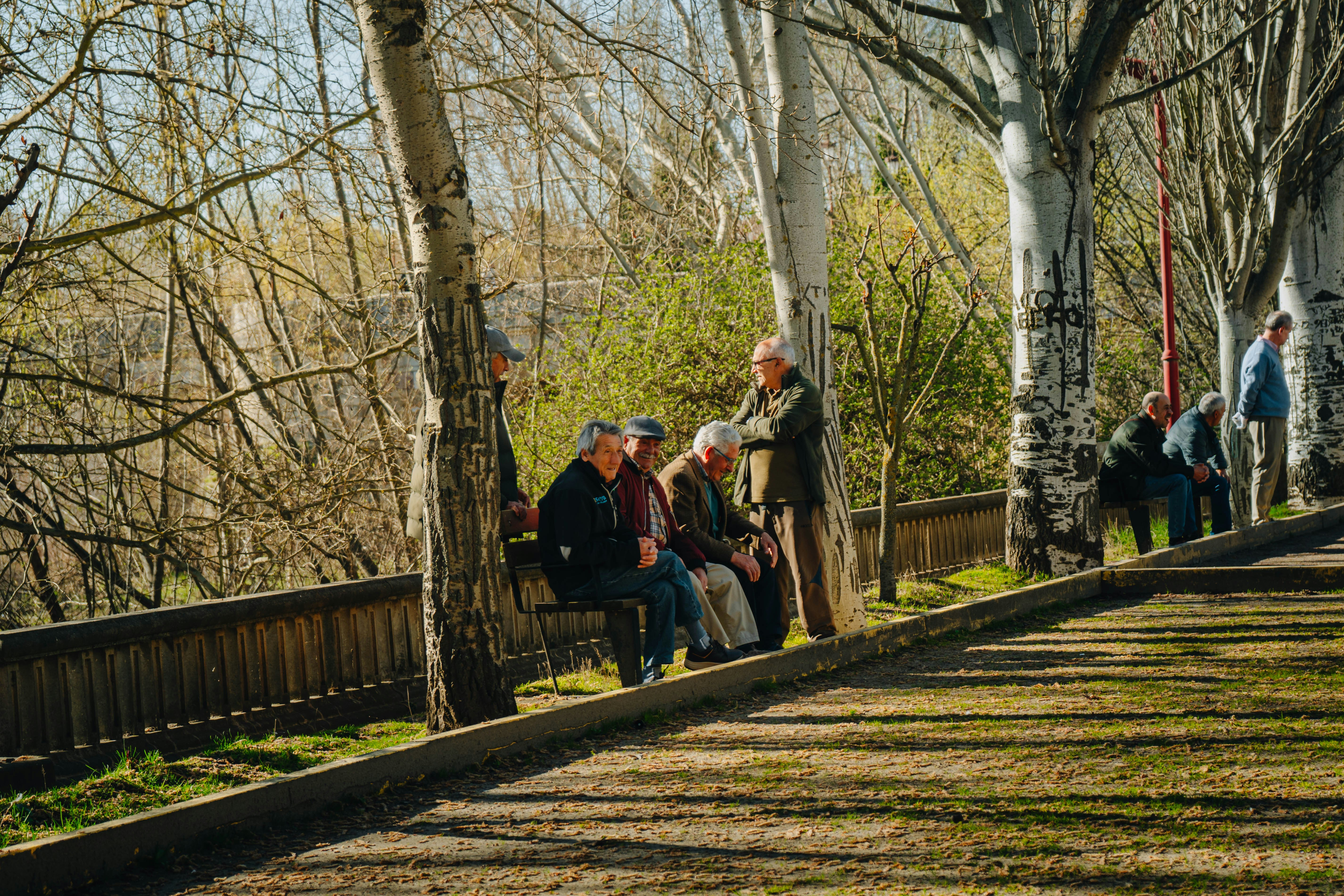 Elderly people sitting on a bench outdoors