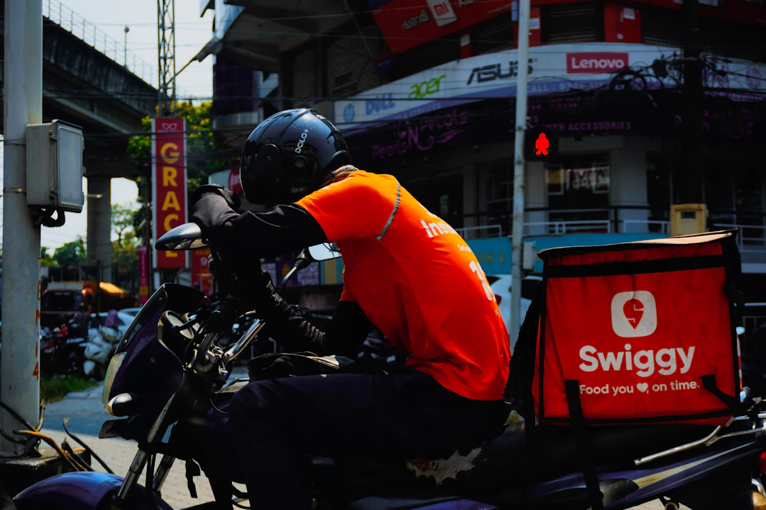 Delivery rider on a motorcycle