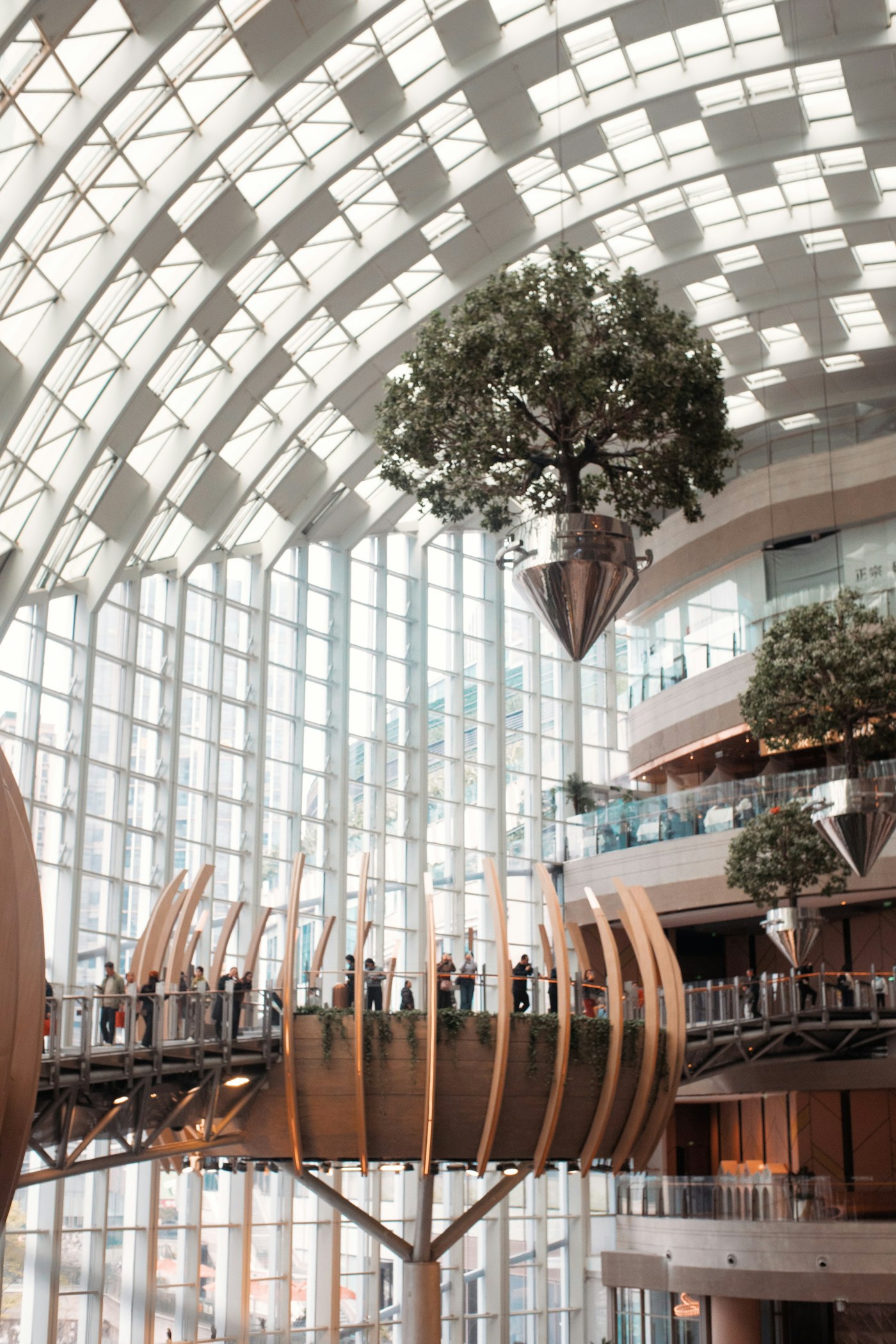 Helles Atrium mit Baum in einem modernen Gebäude