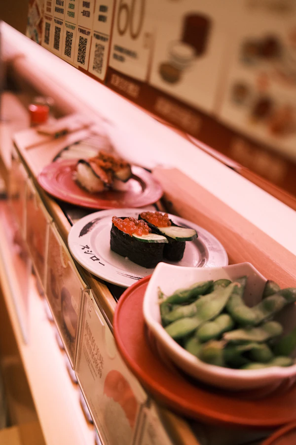 Conveyor belt sushi restaurant in Japan