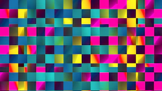 Abstract mosaic of colorful squares with vibrant hues
