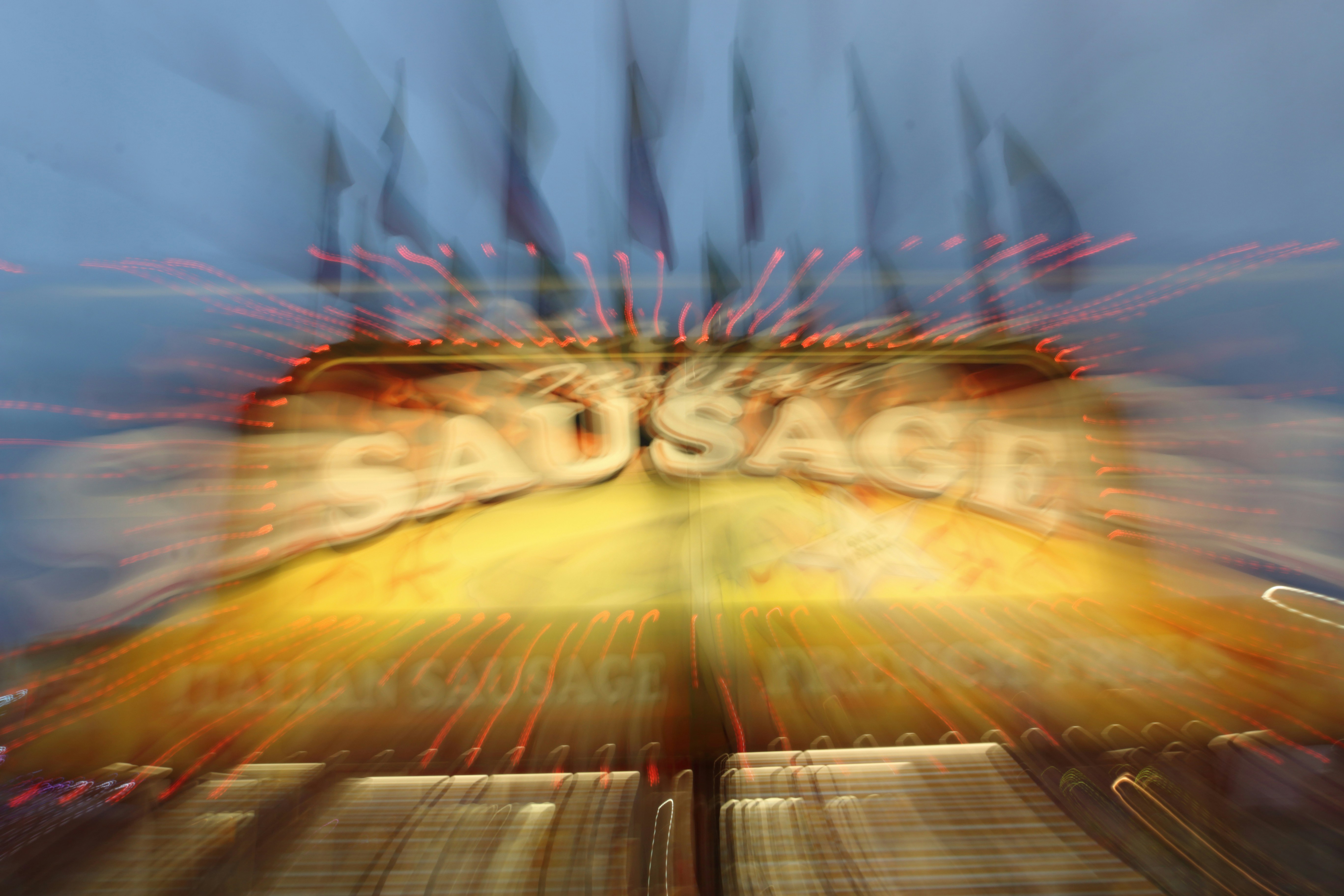 Blurry sign with the word sausage