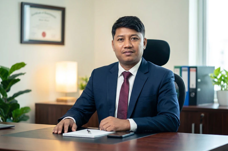 Business professional in a suit reviewing entity structure options