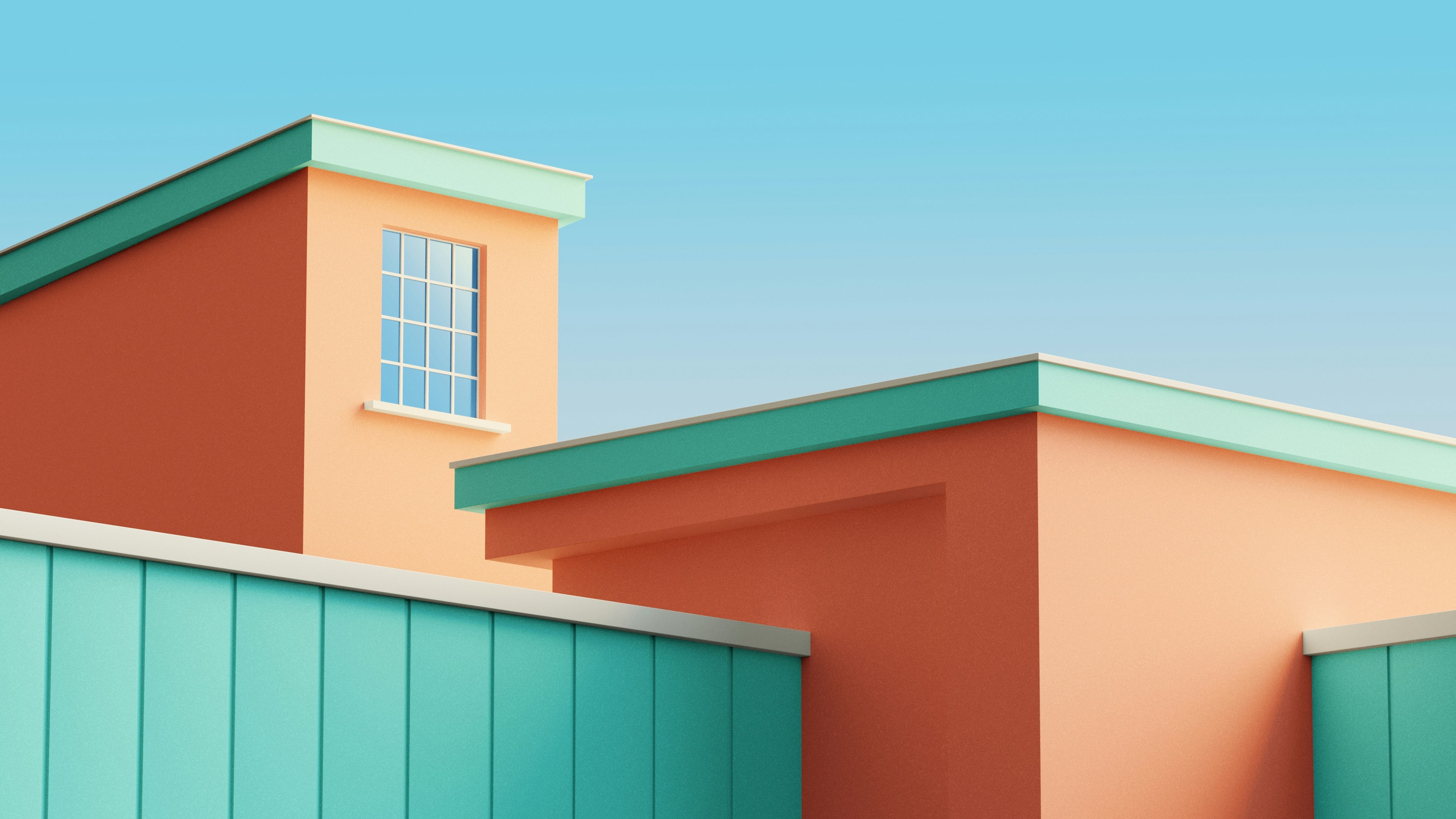 Modern building with peach and teal colors