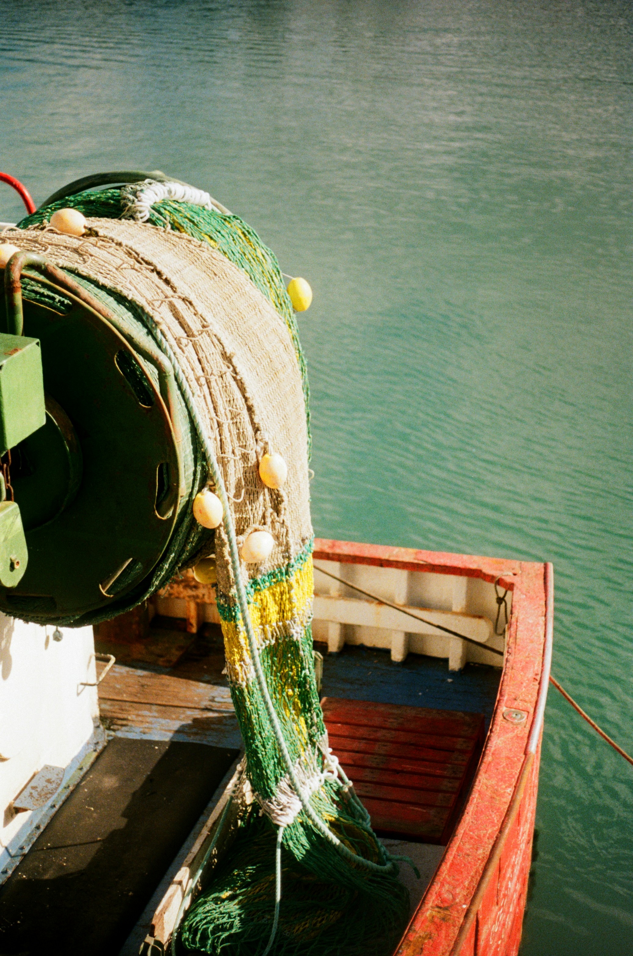 Fishing net on a boat by the water
