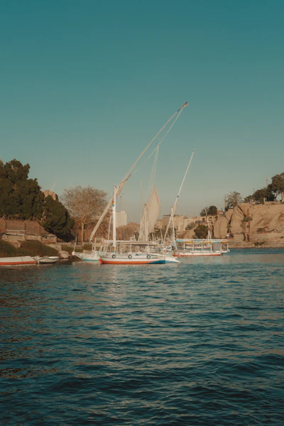 Feluccas moored beneath Aswan's granite cliffs