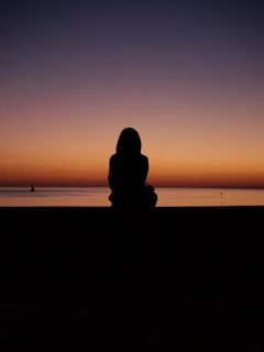 Silhouette of person watching sunset over the ocean