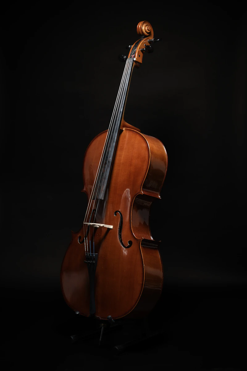Cello op een zwarte achtergrond