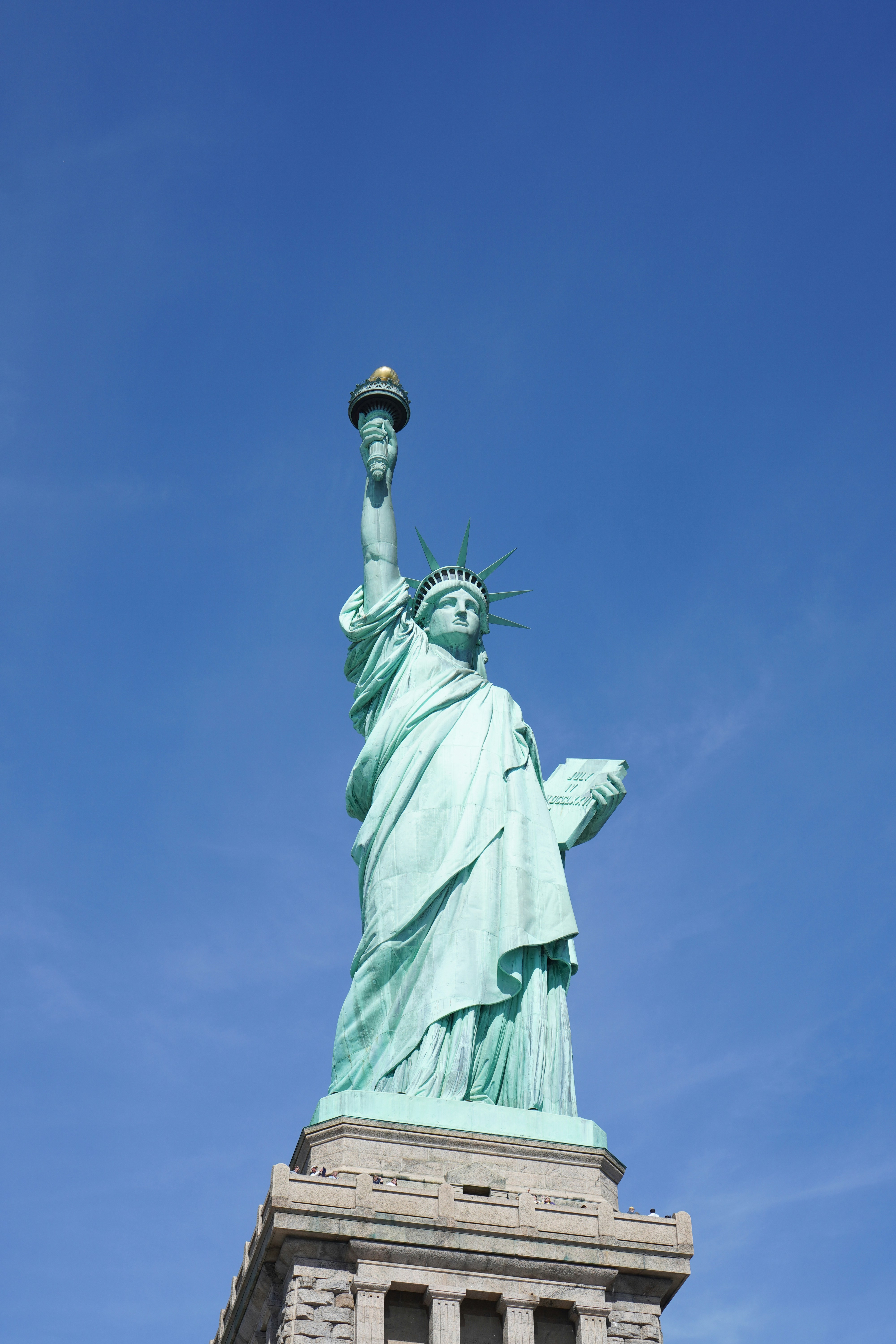 The statue of liberty against a clear blue sky