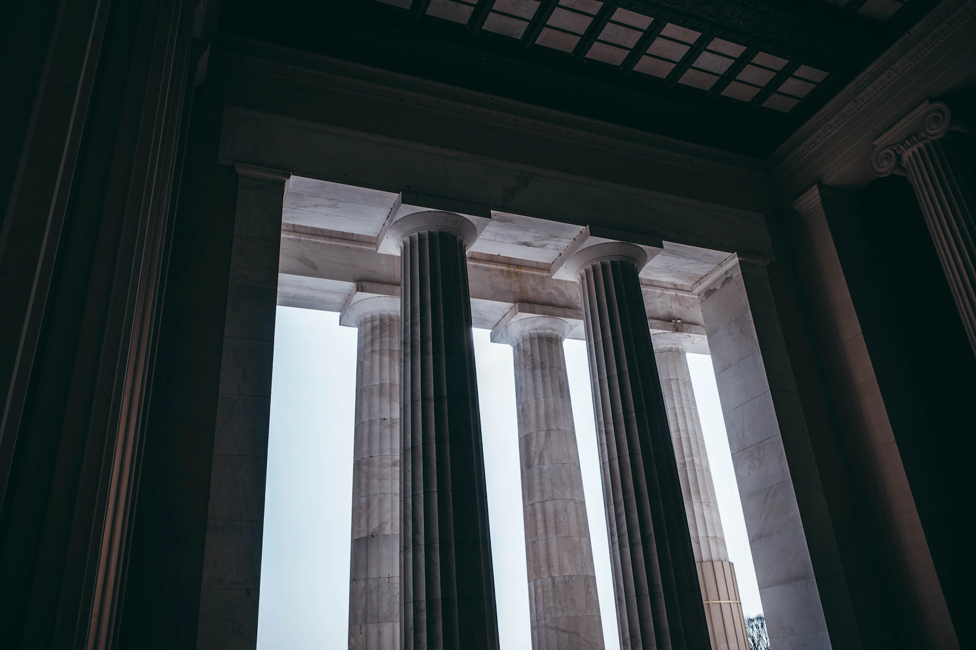 Interior colonnade of a classical stone building