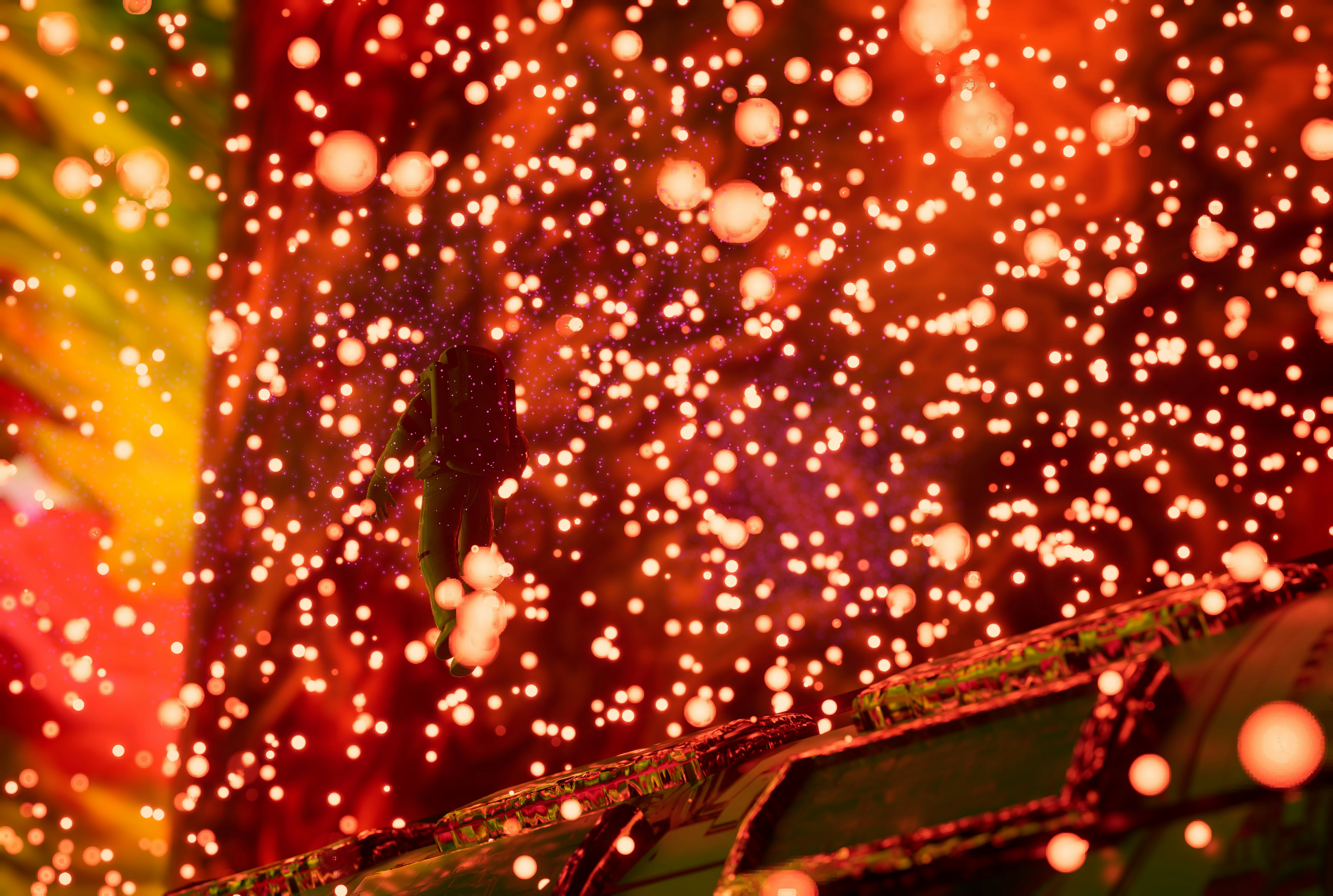 Abstract glowing particles with blurred colorful background