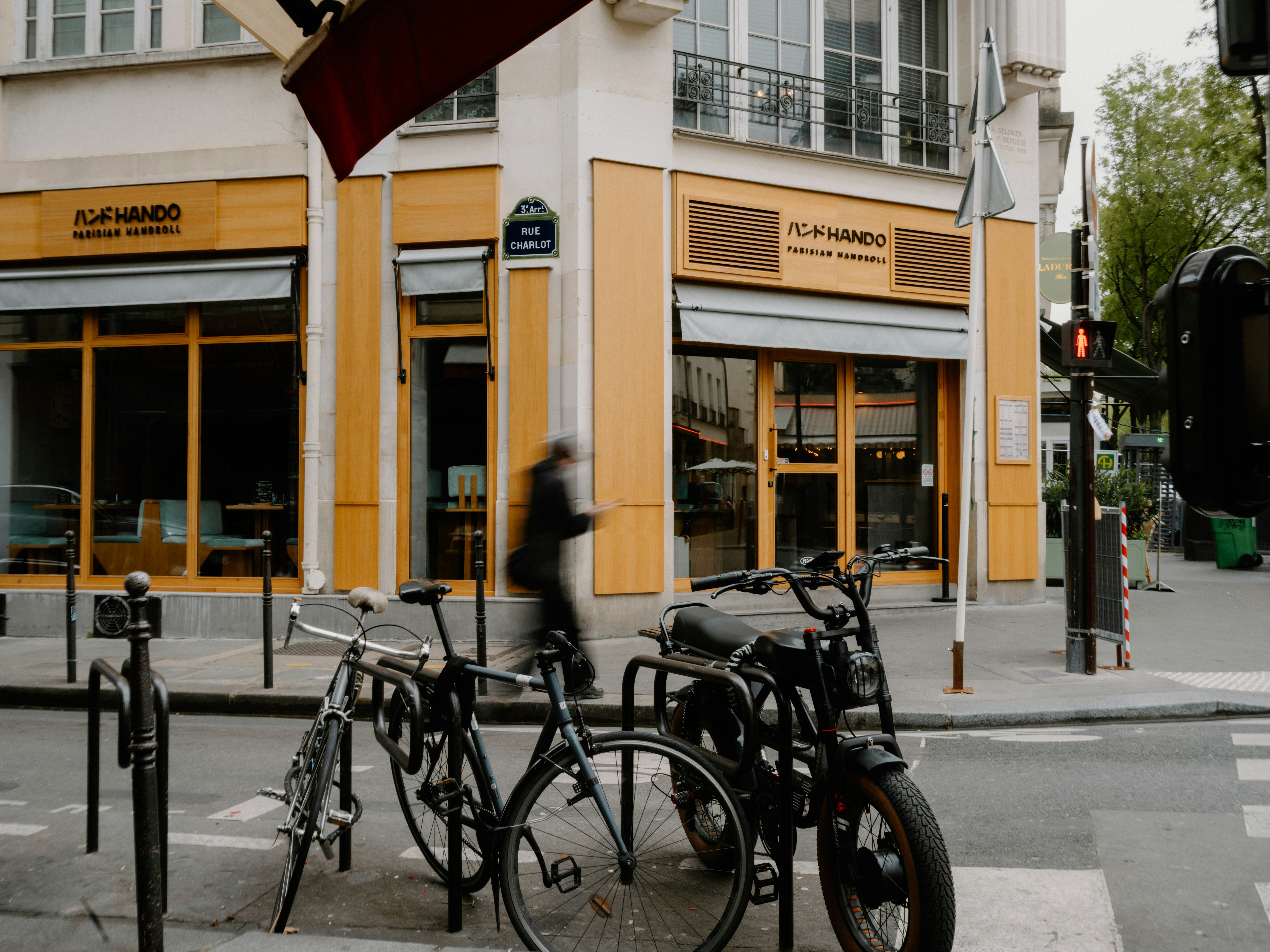 Street scene with bicycles and a building