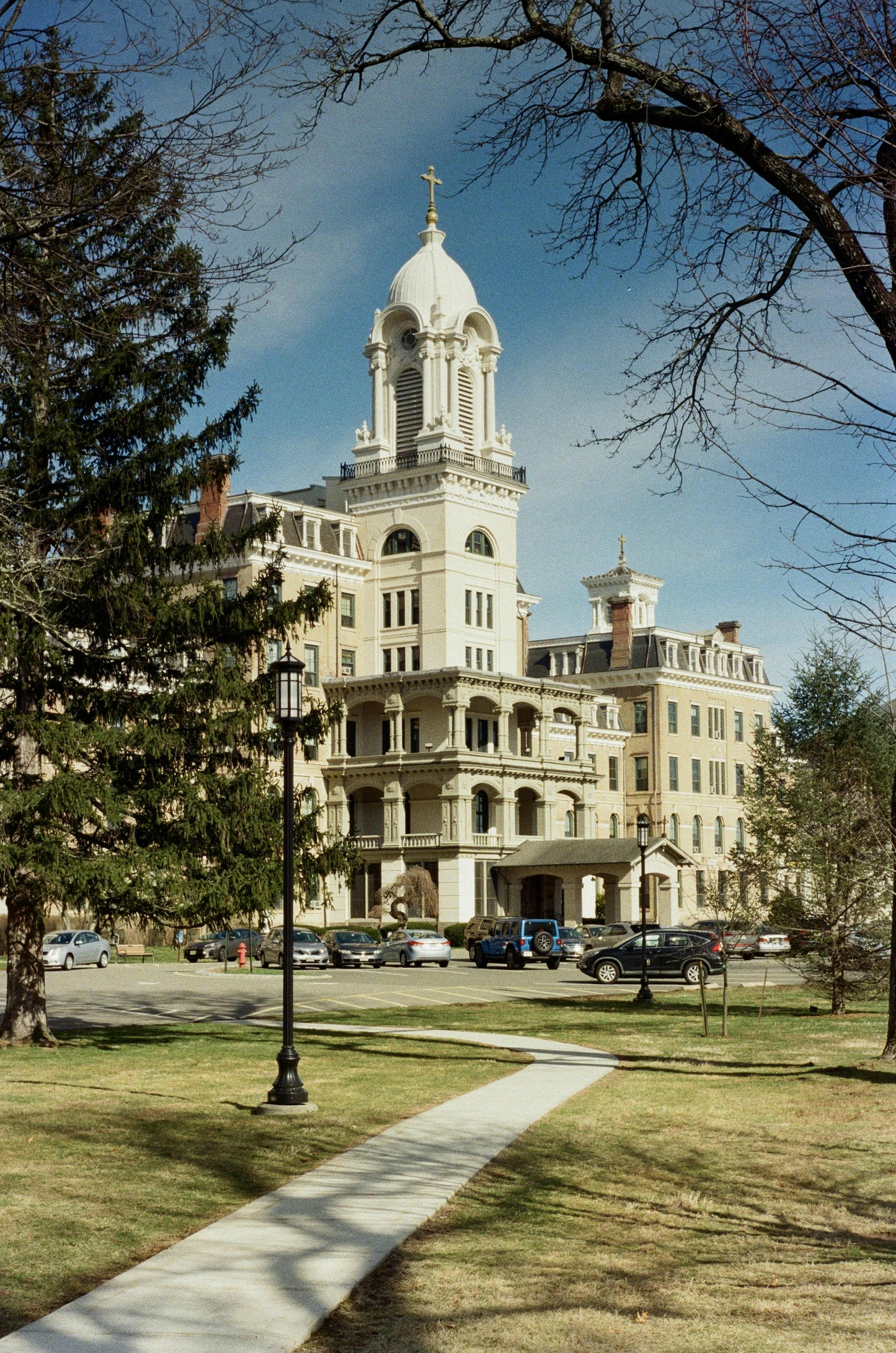 Grand building with a dome and a cross