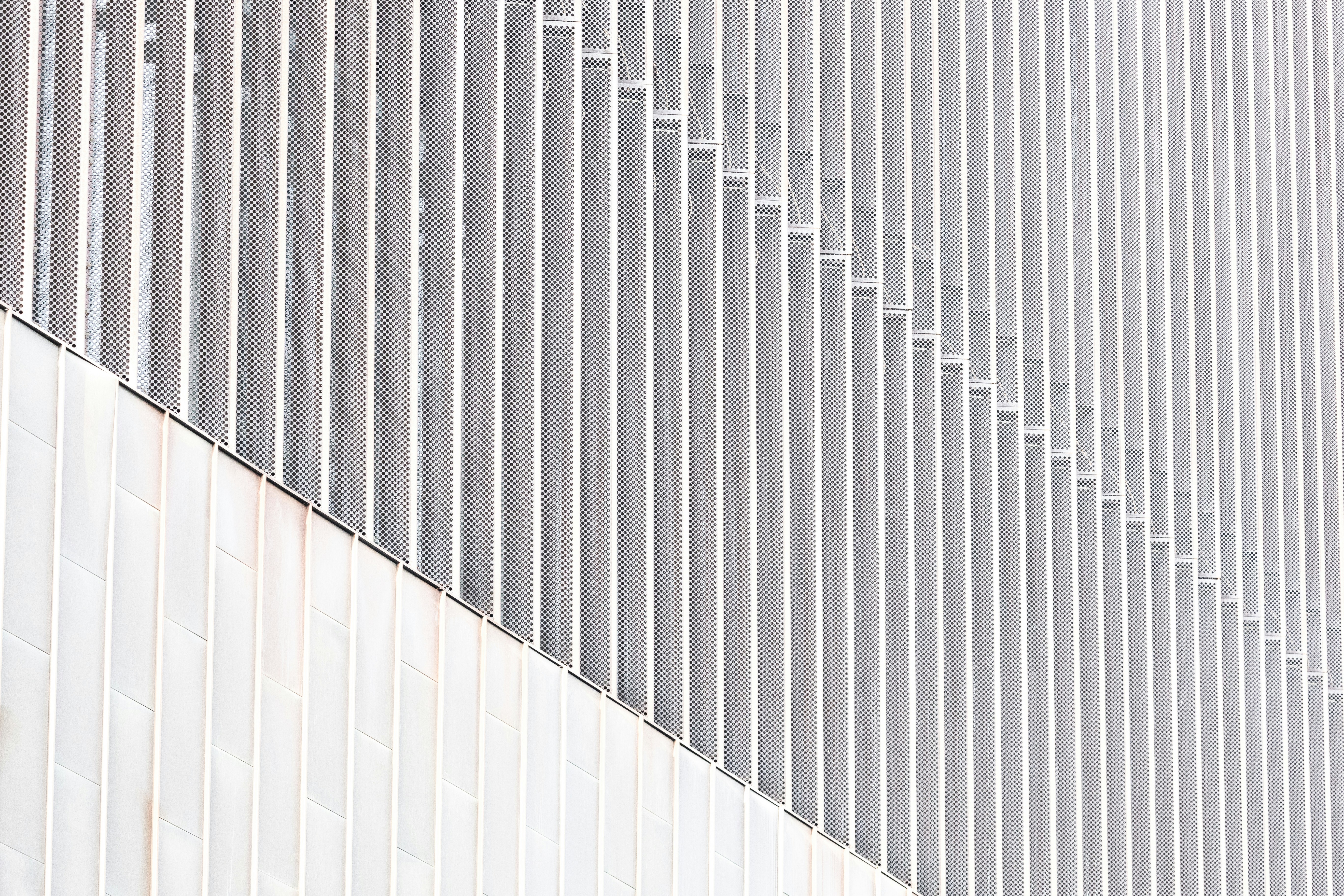 Facciata architettonica moderna con listelli bianchi verticali