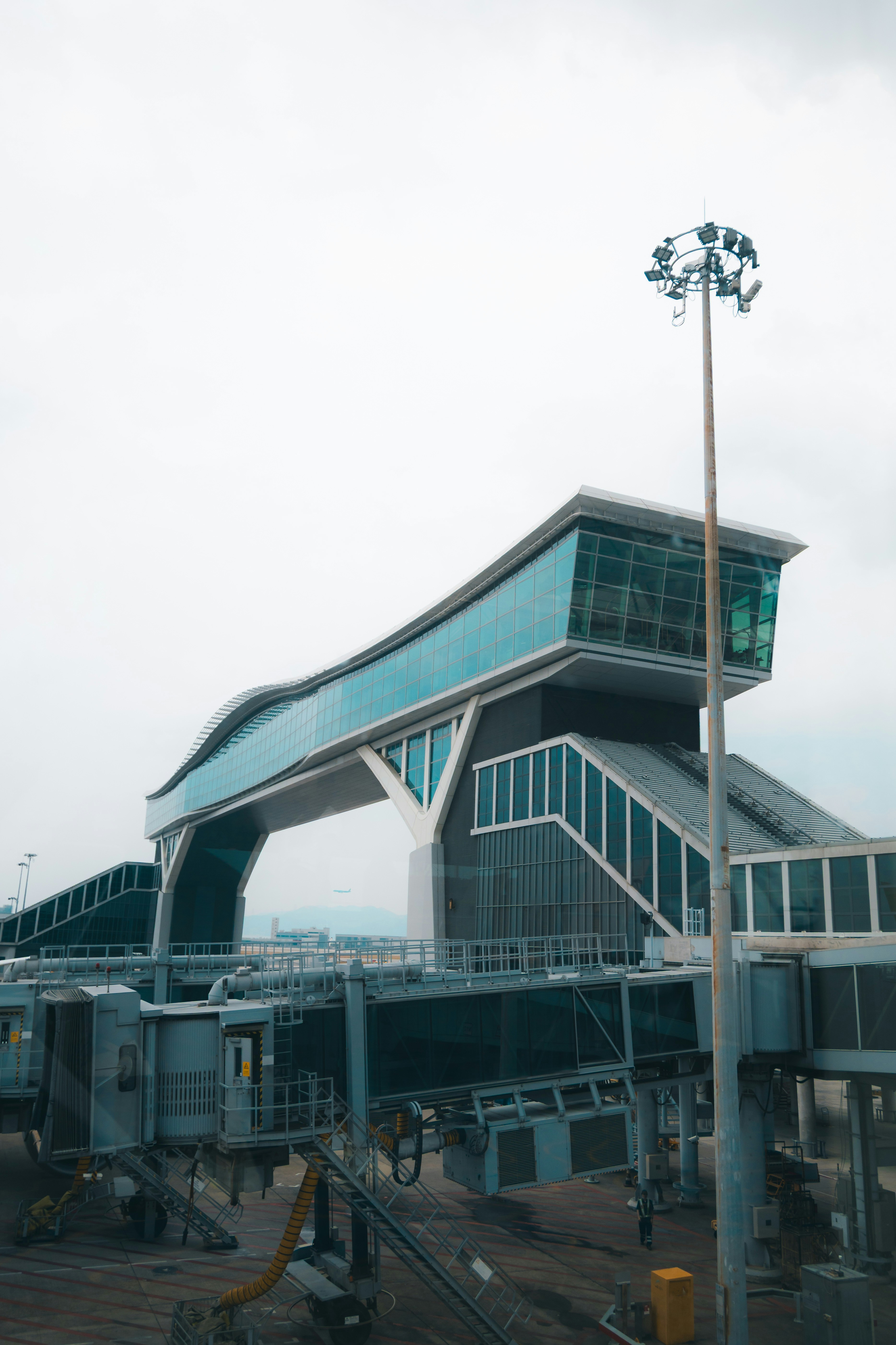 Modern airport jet bridge with glass and metal