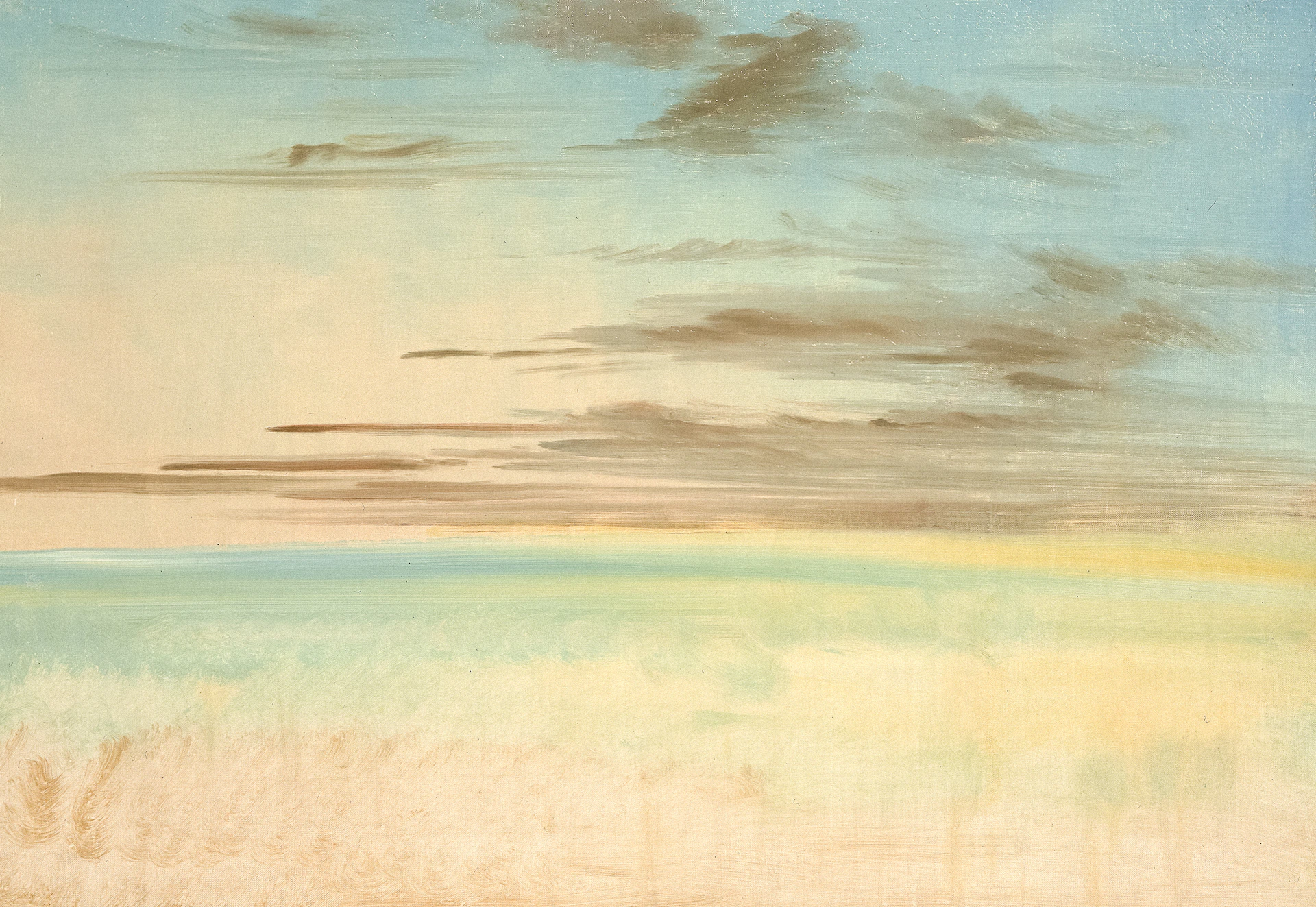 Abstract watercolor painting of a beach and sky
