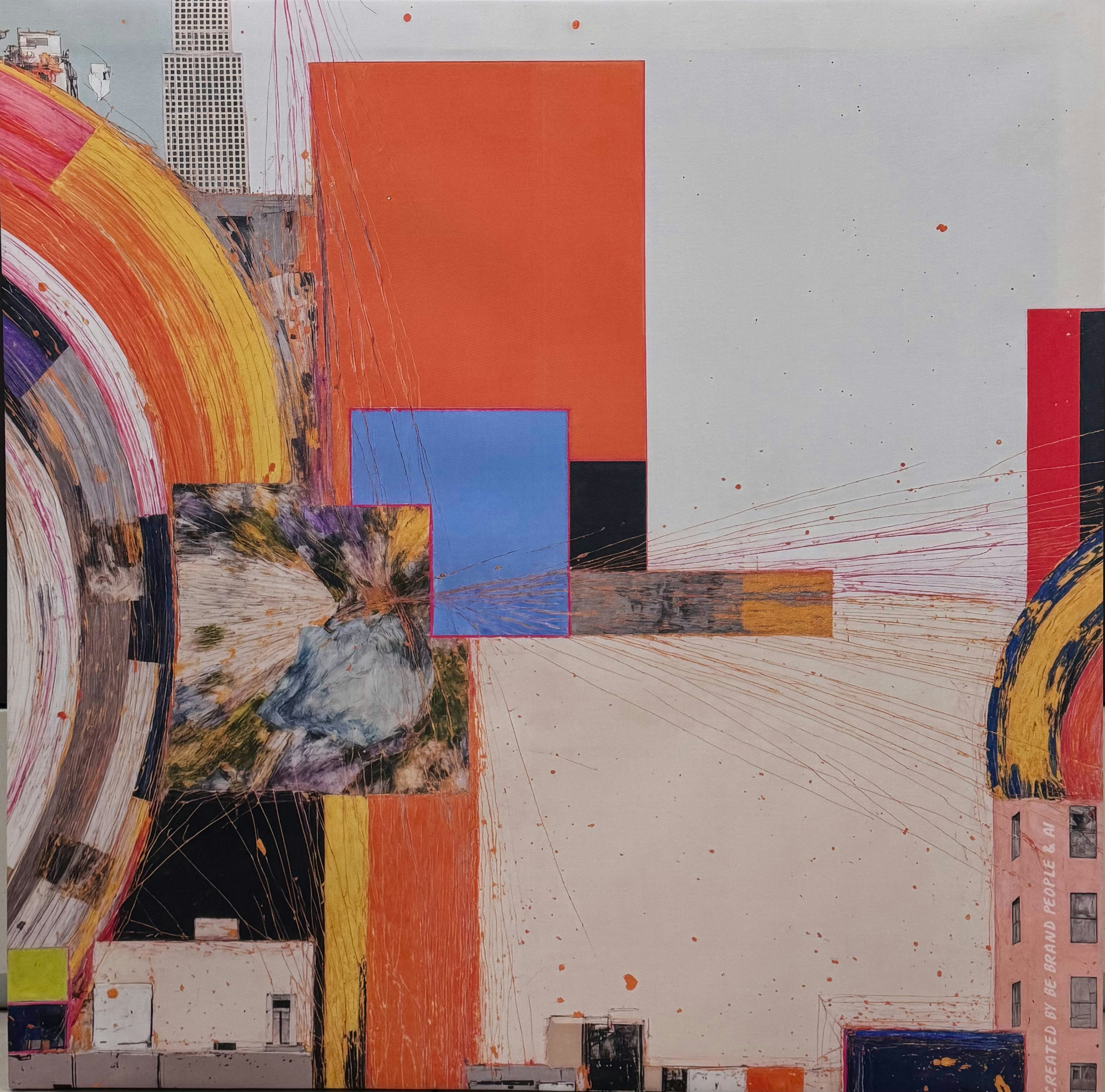 Abstrakte Collage mit geometrischen Formen und Texturen.