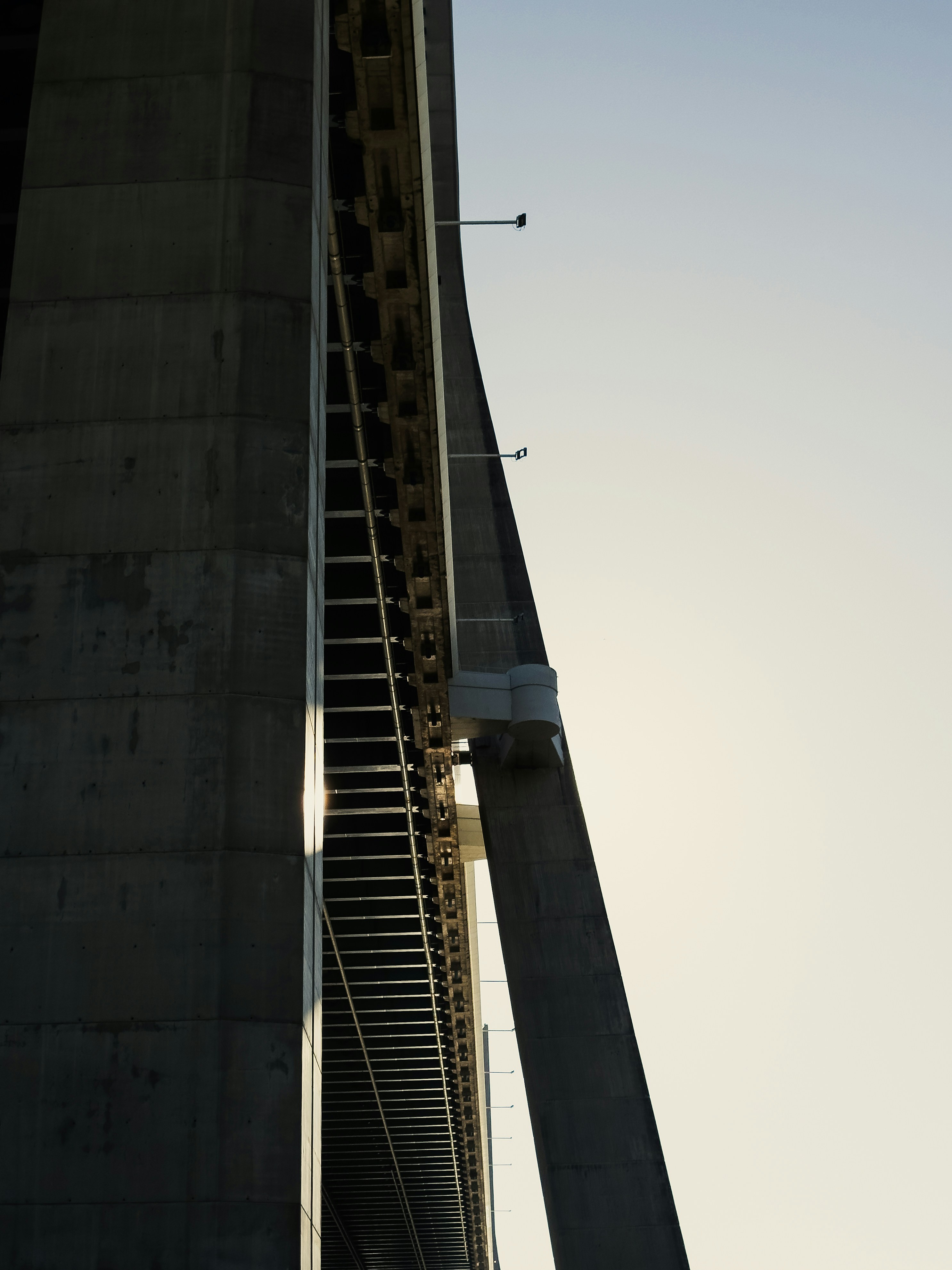 Underside of a large concrete bridge structure