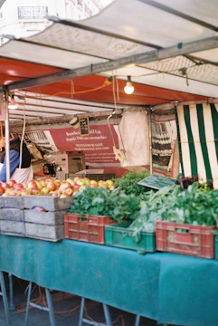 Fresh produce displayed at an outdoor market stall.