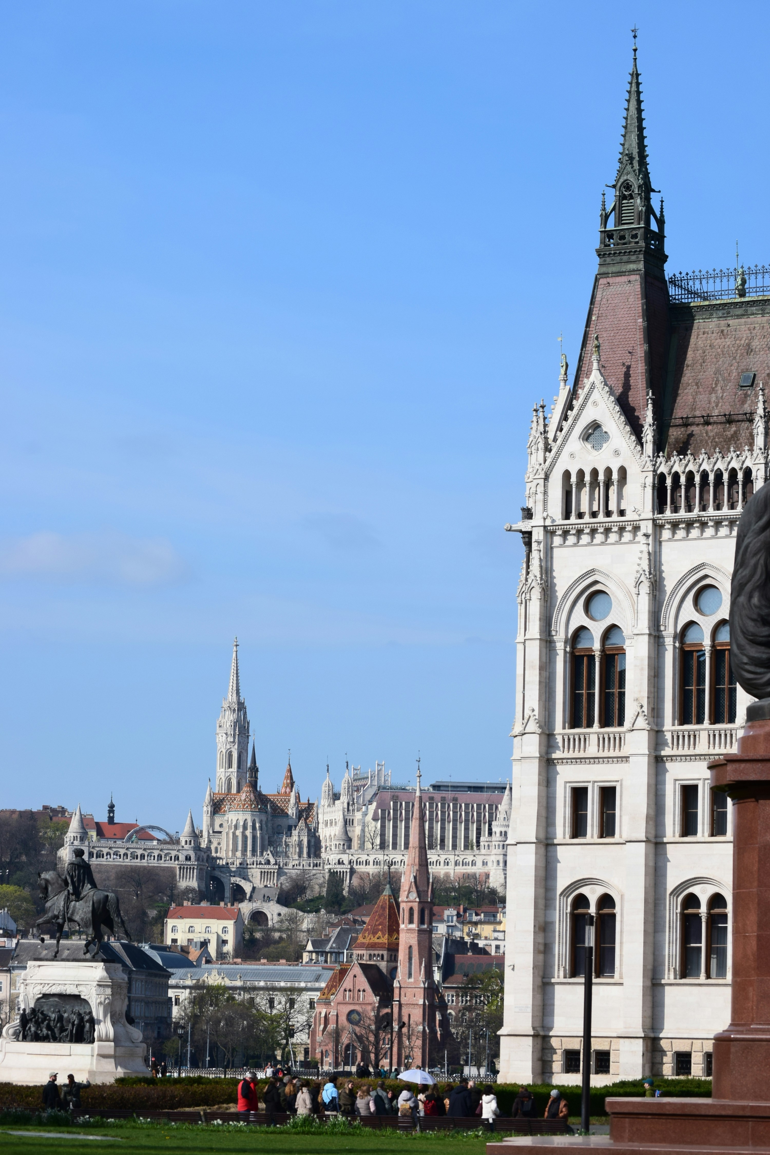 Ornate gothic architecture with a clear blue sky.