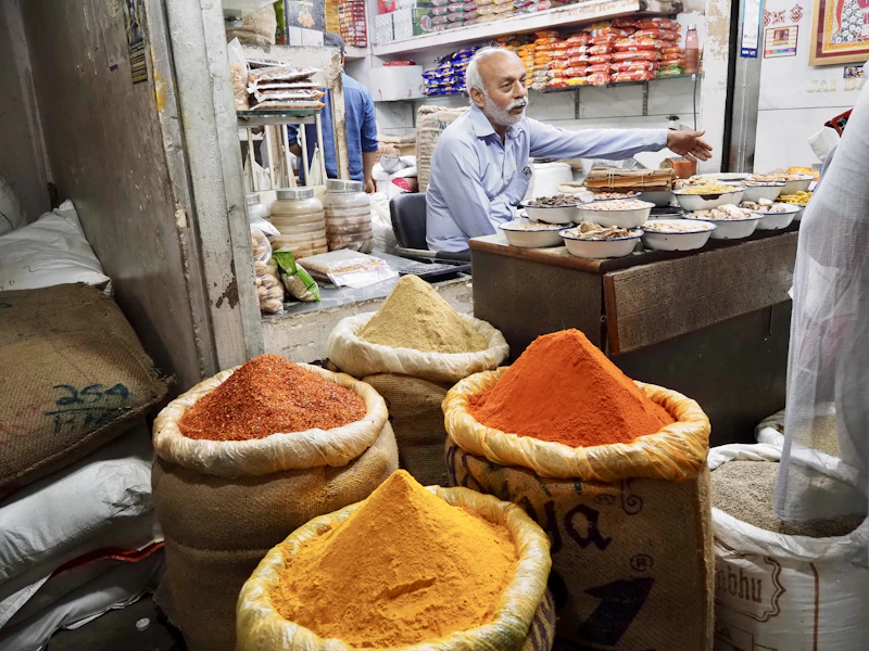 Colorful spices displayed at a Zanzibar spice farm market stall
