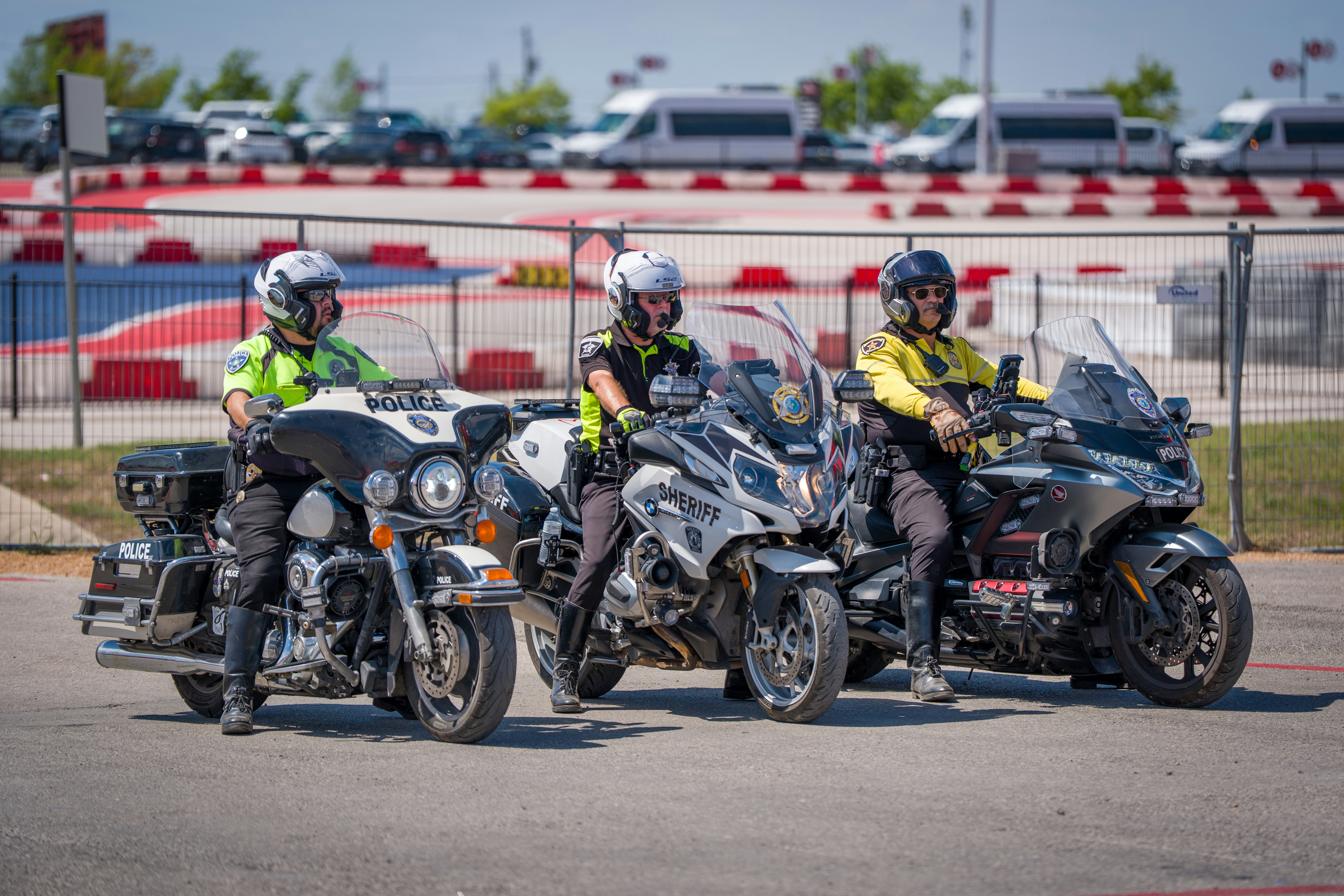 Three police officers on motorcycles