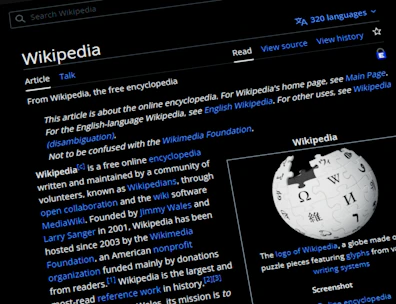 Wikipedia website displayed on a dark screen