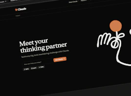 Website interface with text and abstract drawing