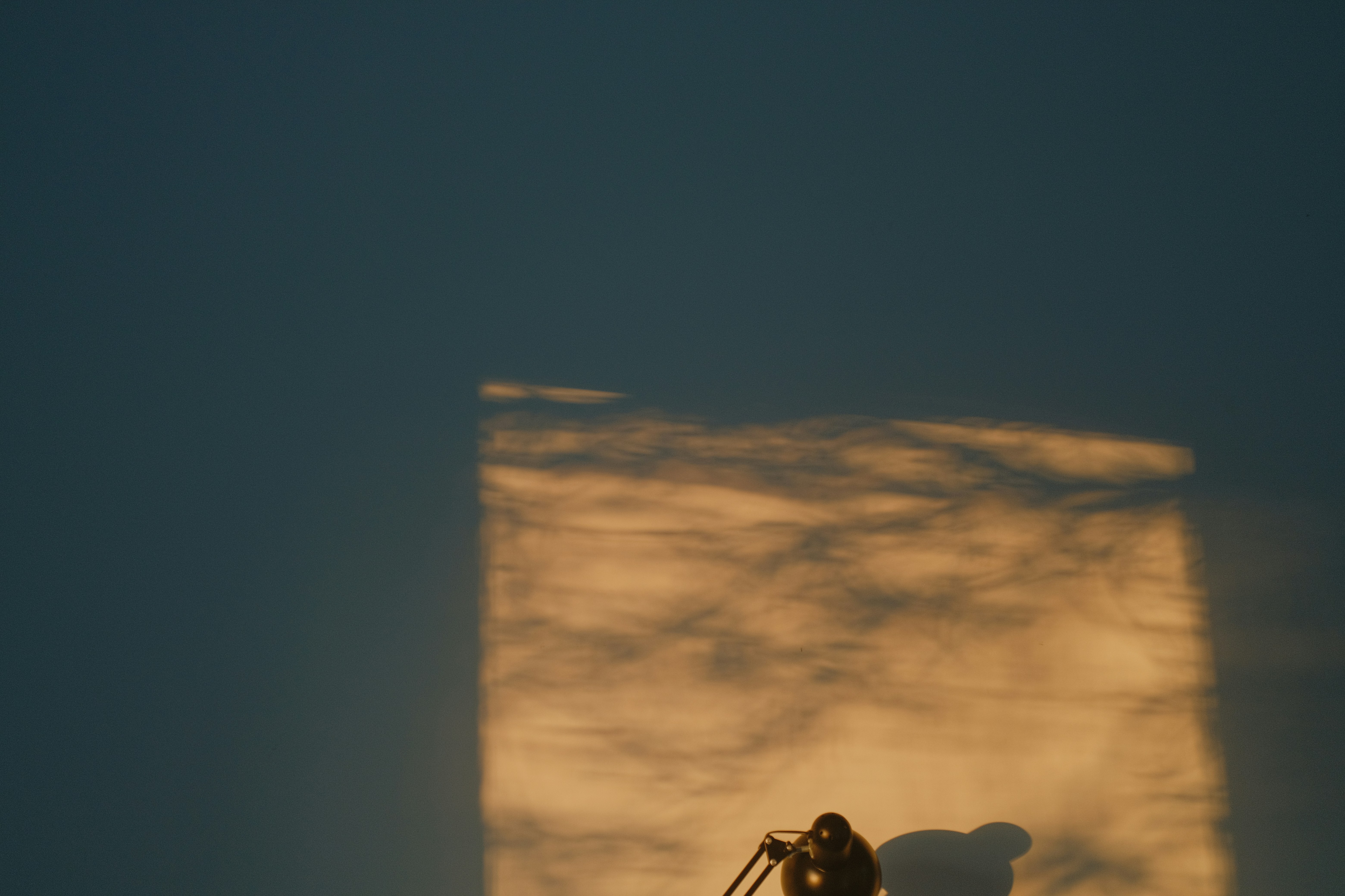 Silhouette di una persona con un treppiede appoggiato a un muro.