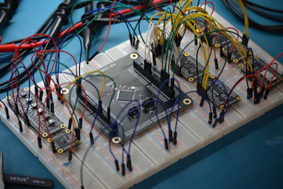 Breadboard with electronic components and wires