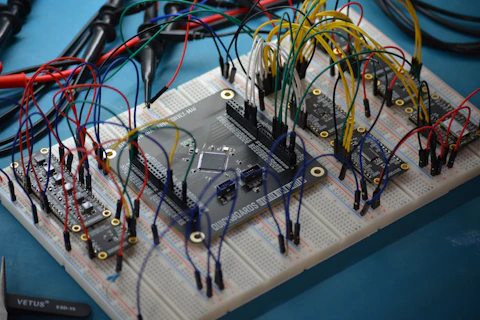 Breadboard with electronic components and wires