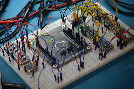 Breadboard with electronic components and wires