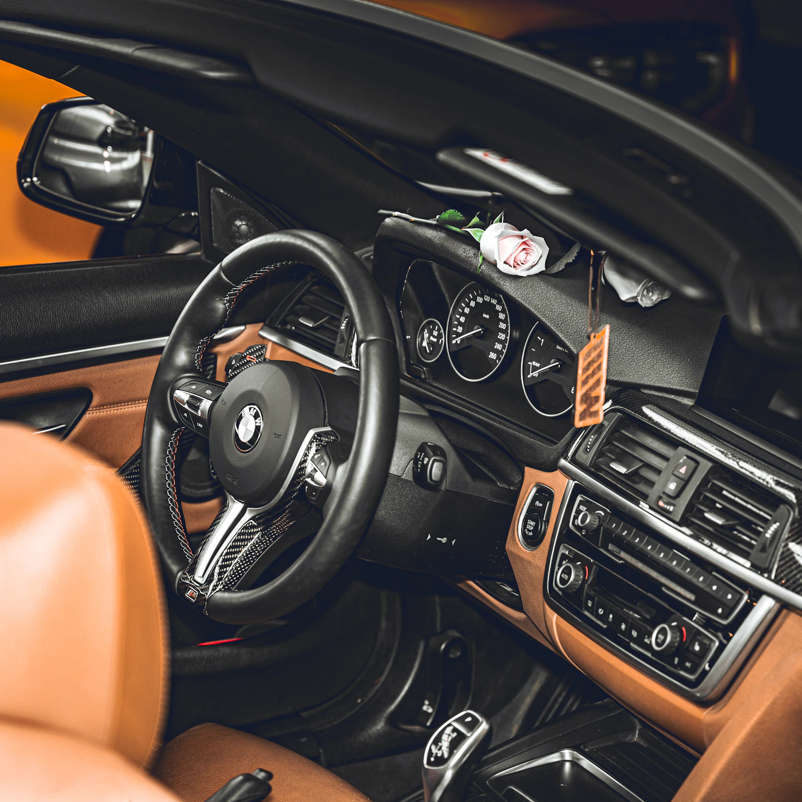 Leather and carbon car interior reference