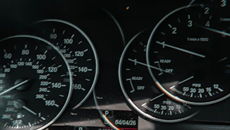 Close-up of a car's dashboard gauges