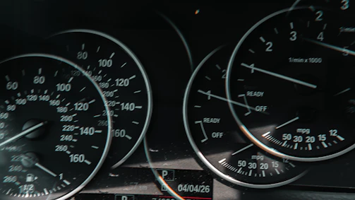 Close-up of a car's dashboard gauges