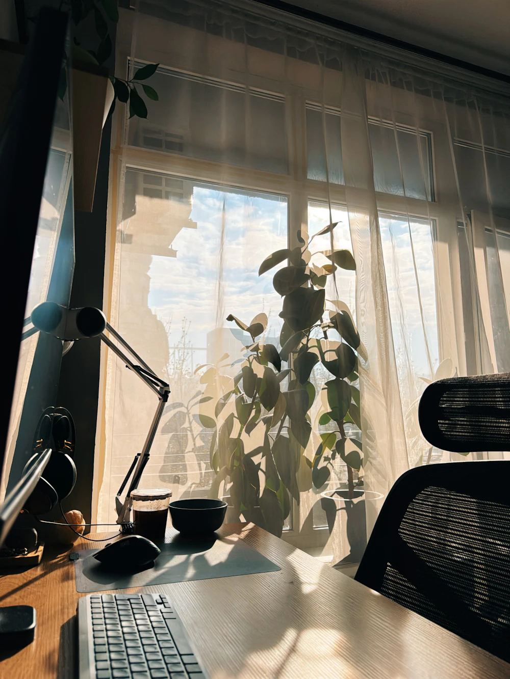 Toile solaire anti-éblouissement dans un bureau