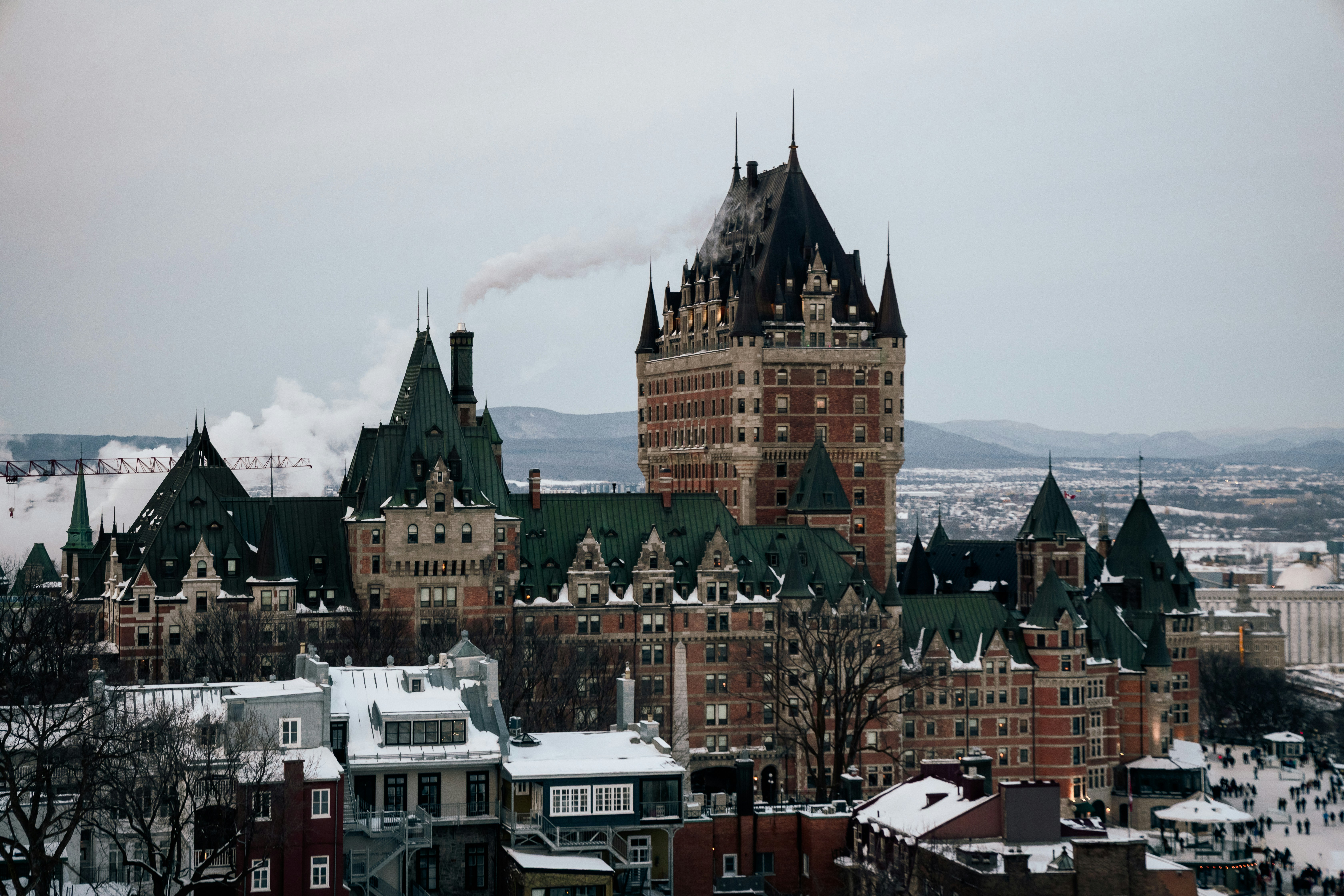 Fairmont le château frontenac en la ciudad de Quebec durante el invierno.