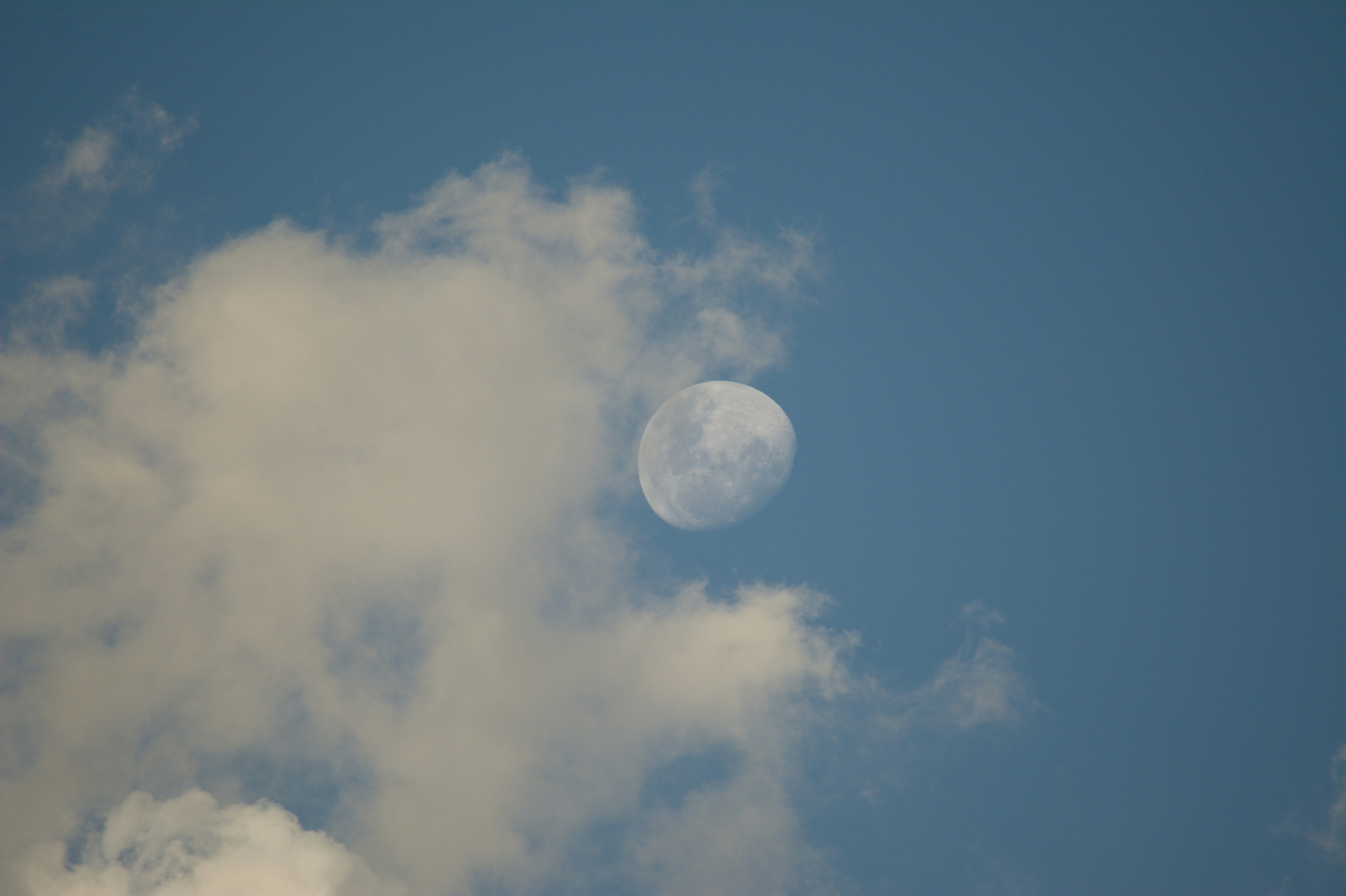 The moon is visible in the daytime sky.