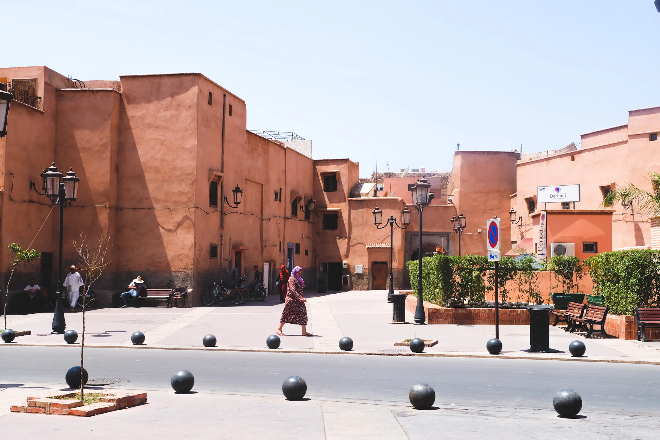 Marrakesh ochre architecture and street scene in Morocco