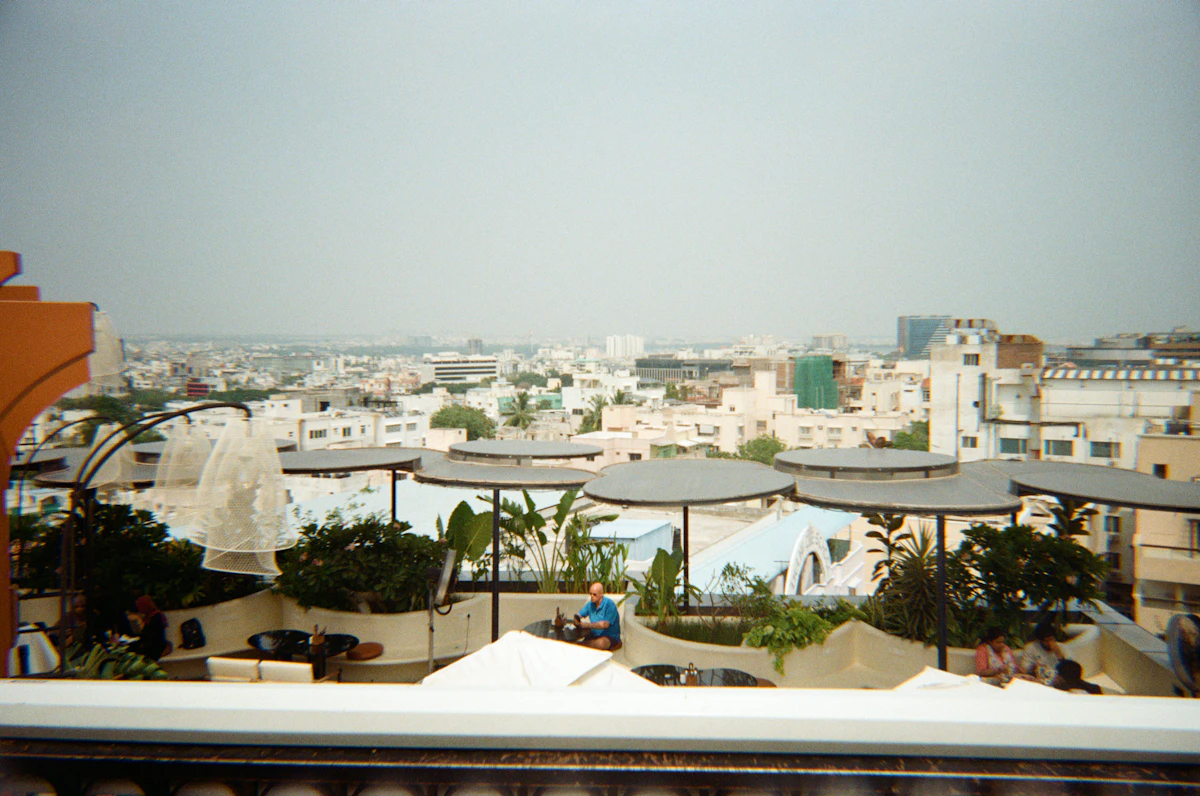 Aerial view of a sprawling town from above