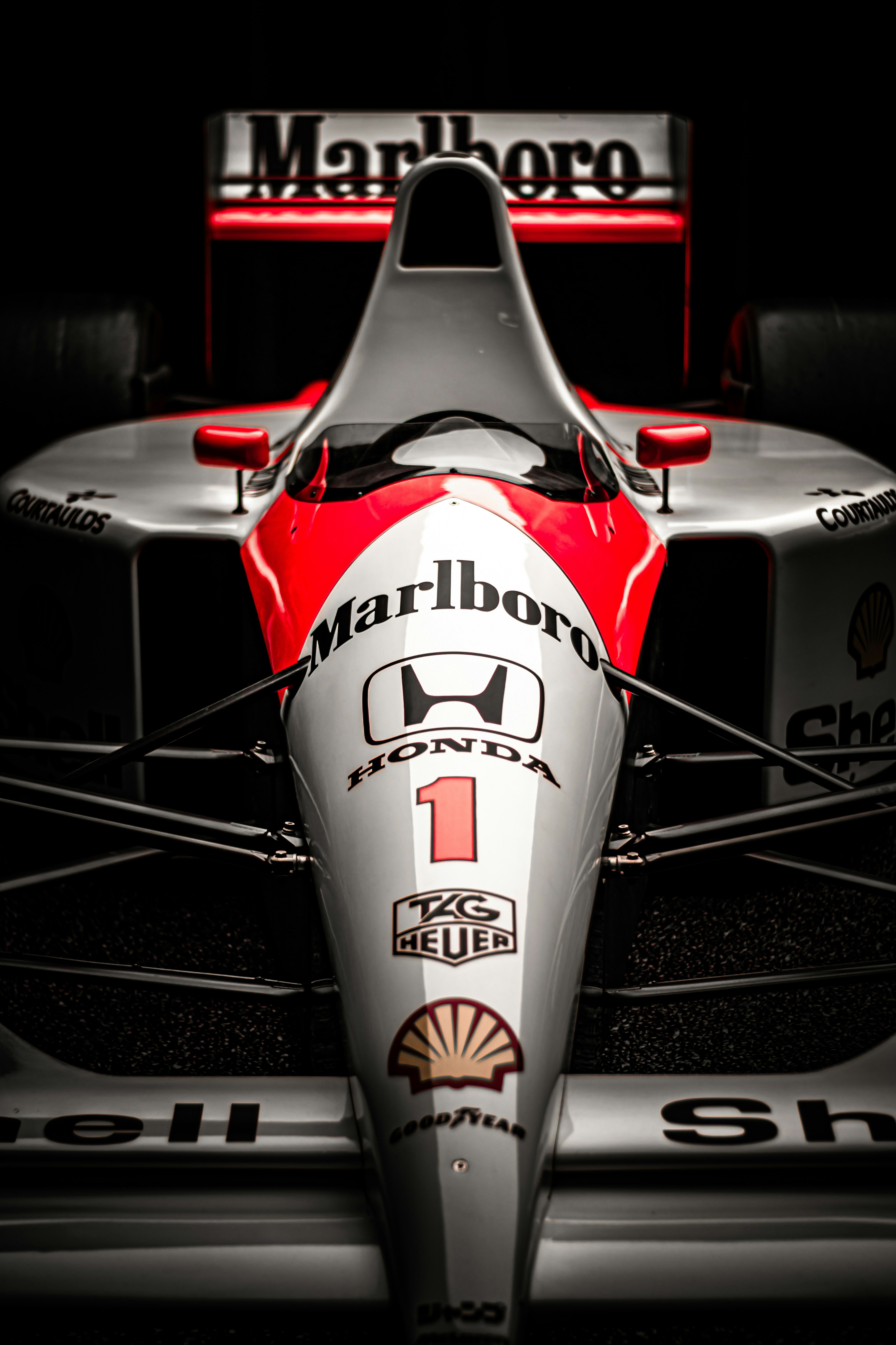 A formula 1 race car with marlboro branding