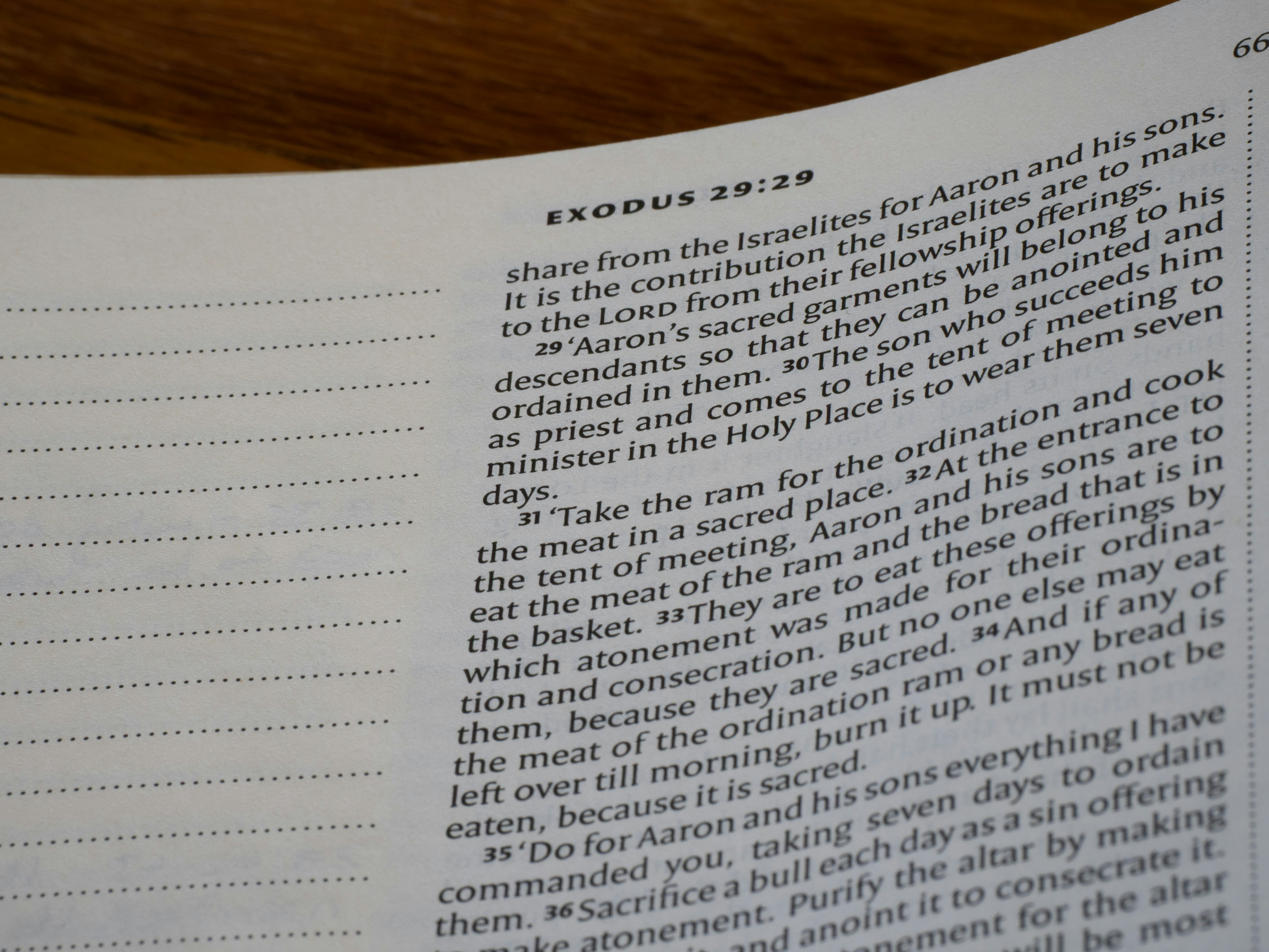 Close-up of text from the book of exodus