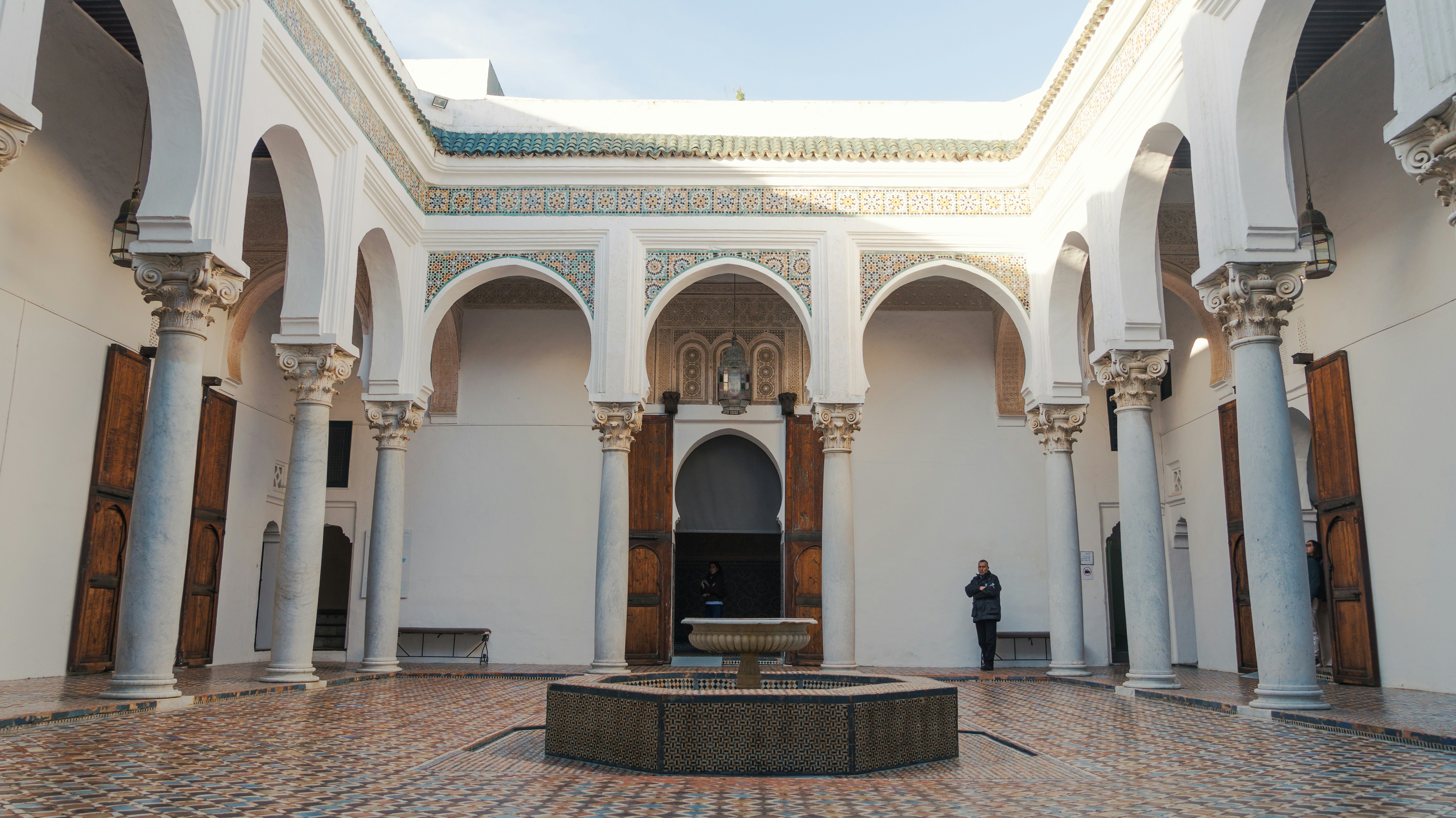 Courtyard with fountain and arched colonnade