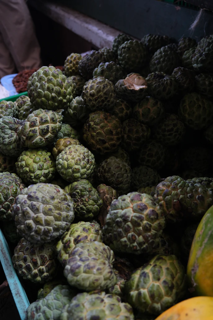 Fresh custard apple (stafeli) at Marikiti Market, Mombasa
