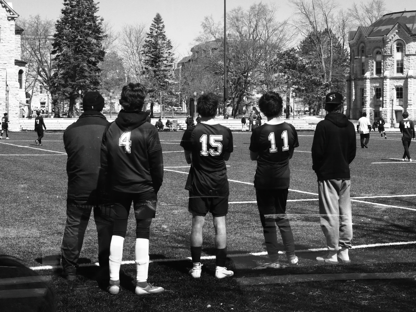 Sports team in matching jerseys and training wear