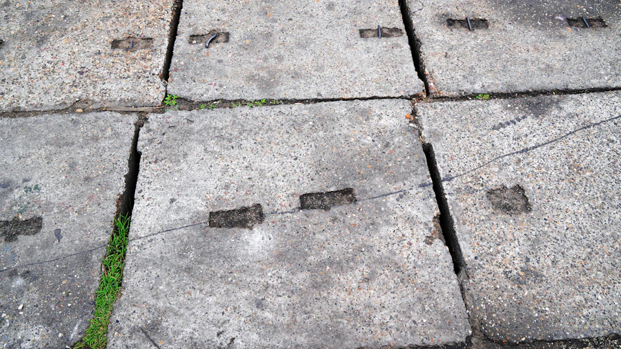 Concrete sidewalk slabs with widened joints and separation between pavement sections