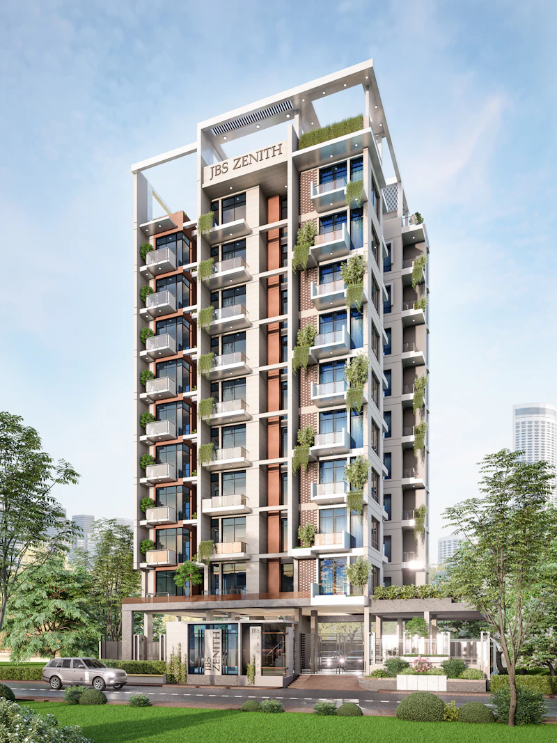 Modern apartment tower rising against the sky