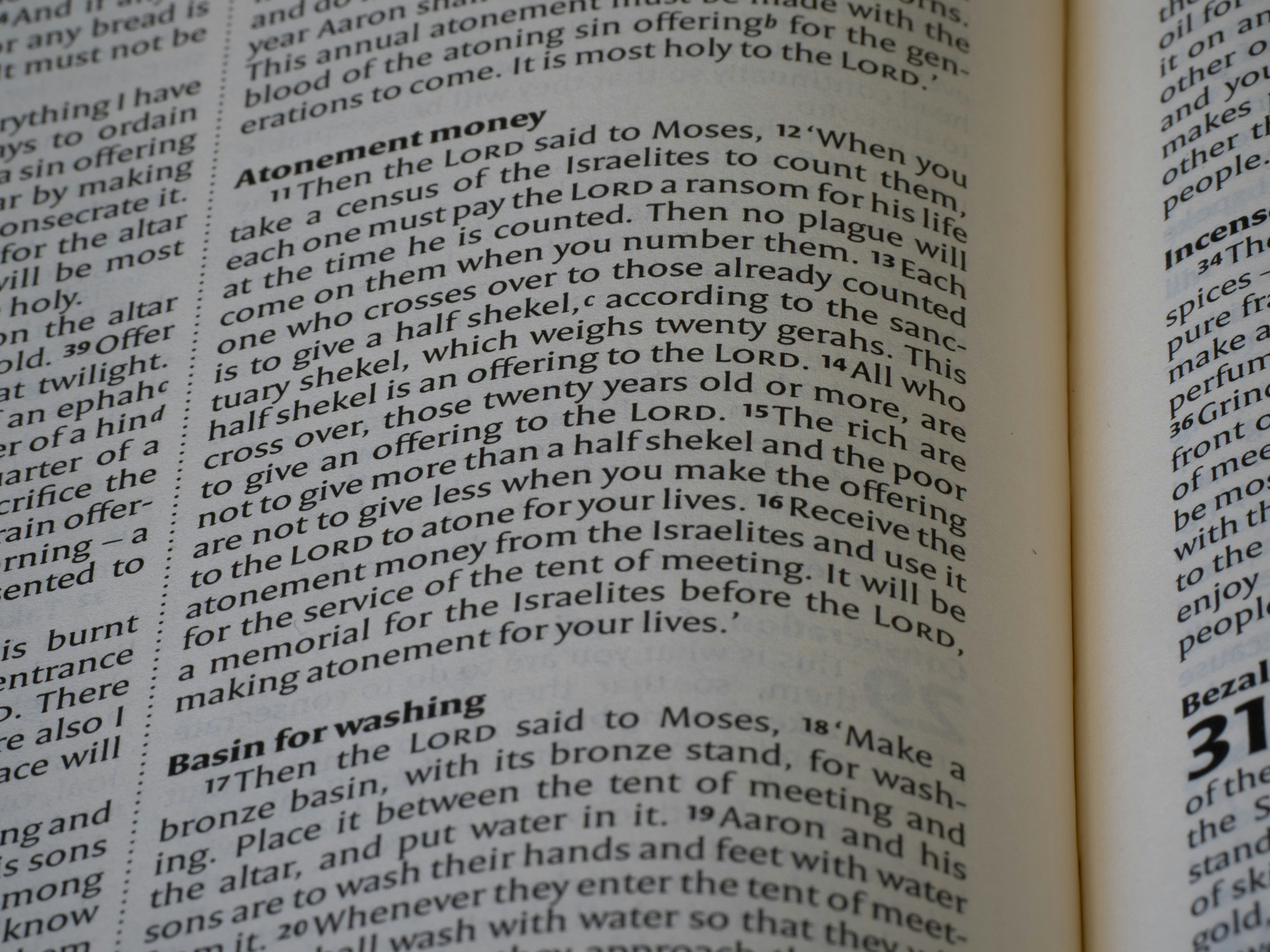 Close-up of an open book with text.