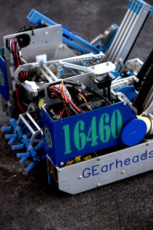 A student-built competition robot similar to the robotics work Canarelli Middle School students will do in the new STEM lab