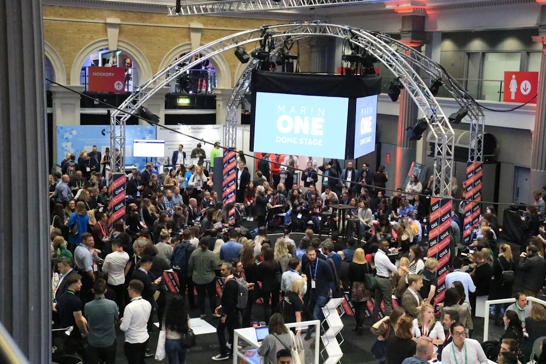 Corporate event stage with audience